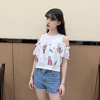 womens going out beach sexy t shirt print round neck short sleeve cott ...