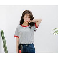 womens casualdaily simple t shirt striped round neck short sleeve cott ...