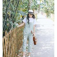 womens high rise micro elastic chinos overalls pants cute simple strai ...