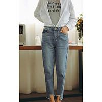 womens high rise micro elastic jeans pants simple loose straight solid