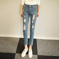 womens high rise micro elastic jeans pants street chic simple loose so ...