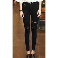 womens high rise high elasticity jeans pants simple slim solid