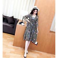 womens going out simple loose dress print v neck above knee long sleev ...