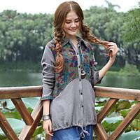 Women\'s Casual/Daily Simple Fall Shirt, Polka Dot Shirt Collar Long Sleeve Cotton Opaque