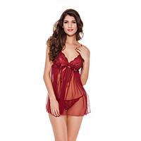 Women Sexy Babydoll Ultra Sexy Nightwear Lace Lingerie Solid-Thin Nightgown