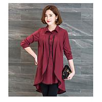 womens casualdaily simple shirt solid shirt collar long sleeve polyest ...