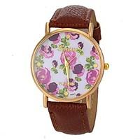 Women\'s Fashion Style Flower Pattern PU Band Quartz Wrist Watch (Assorted Colors) Cool Watches Unique Watches