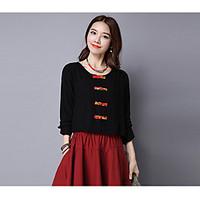 womens casualdaily vintage spring t shirt solid round neck sleeve line ...