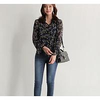 Women\'s Going out Casual/Daily Sexy Vintage Blouse, Floral Print V Neck Long Sleeve Polyester