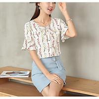 womens casualdaily simple summer blouse print round neck short sleeve  ...