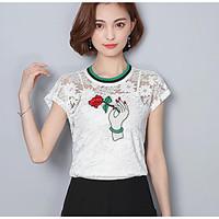 womens casualdaily simple t shirt embroidered round neck short sleeve  ...