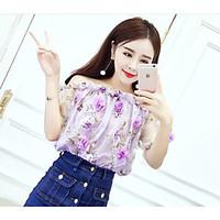 womens casualdaily simple blouse floral boat neck short sleeve acrylic