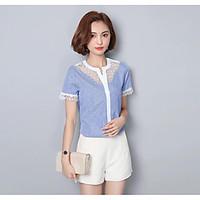 Women\'s Casual/Daily Cute Summer Shirt, Striped V Neck Short Sleeve Polyester Thin