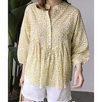 womens casualdaily simple spring summer blouse floral stand sleeve cot ...