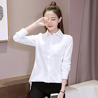 Women\'s Casual/Daily Simple Spring Summer Shirt, Solid Shirt Collar Long Sleeve Others Thin