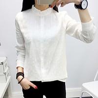 womens casualdaily simple spring summer shirt solid stand long sleeve  ...