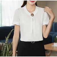 womens casualdaily simple summer blouse solid round neck short sleeve  ...