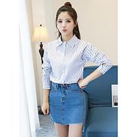 womens casualdaily simple spring shirt striped shirt collar long sleev ...