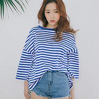 womens casualdaily simple summer t shirt striped round neck length sle ...