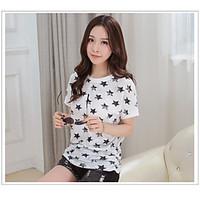 Women\'s Going out Casual/Daily Cute Summer T-shirt, Solid Geometric Round Neck Short Sleeve Cotton Medium