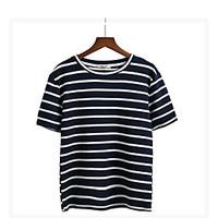 Women\'s Going out Casual/Daily Holiday Cute Summer T-shirt, Solid Striped Round Neck Short Sleeve Cotton Medium