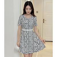Women\'s Going out Casual/Daily A Line Dress, Polka Dot Round Neck Above Knee Short Sleeve Cotton Summer High Rise Inelastic Medium