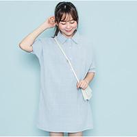 womens going out casualdaily loose dress striped shirt collar above kn ...