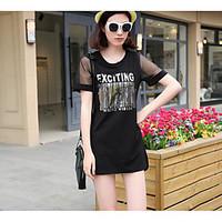 womens going out casualdaily bodycon dress letter round neck above kne ...