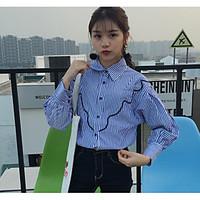 womens formal simple blouse solid striped shirt collar long sleeve cot ...