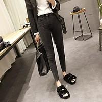 womens high rise micro elastic jeans pants simple slim skinny pure col ...