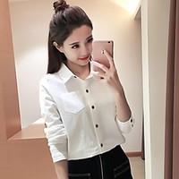 womens going out simple t shirt solid shirt collar long sleeve cotton