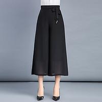 womens high rise micro elastic chinos pants simple wide leg chiffon pl ...