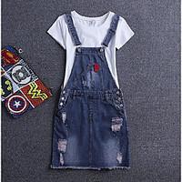 womens casualdaily denim dress solid strap above knee sleeveless polye ...