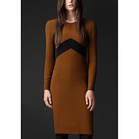 womens casualdaily simple sheath dress solid round neck knee length lo ...