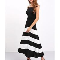 Women\'s Going out Casual/Daily Party Sexy Vintage Cute A Line Sheath Dress, Solid Striped Strap Midi Sleeveless Cotton Linen Spring Summer