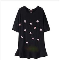 Women\'s Casual/Daily A Line Dress, Polka Dot Print Round Neck Above Knee Short Sleeve Cotton Bamboo Fiber Summer Mid Rise Micro-elastic