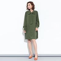 womens casualdaily loose dress solid notch lapel knee length long slee ...