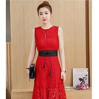 womens casualdaily a line dress solid round neck midi sleeveless other ...