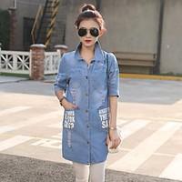womens going out vintage simple spring fall denim jacket letter shirt  ...
