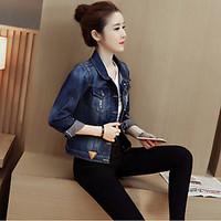 womens casualdaily vintage simple spring fall denim jacket solid shirt ...