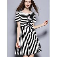 womens casualdaily a line dress solid round neck above knee short slee ...