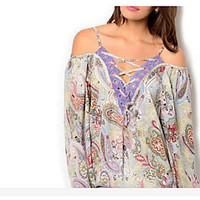 Women\'s Party Club Sexy Summer Blouse, Solid Floral Strap Long Sleeve Linen Thin