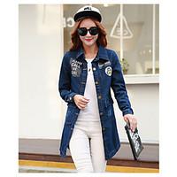 Women\'s Going out Vintage Spring Denim Jacket, Solid Square Neck Long Sleeve Long Cotton