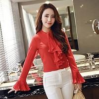 womens formal work simple spring fall shirt solid stand long sleeve co ...