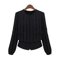 womens casualdaily simple spring blouse solid round neck long sleeve p ...