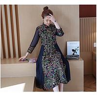 womens going out a line dress solid round neck maxi long sleeve silk a ...