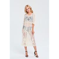 Women\'s Casual/Daily Simple Swing Dress, Print Round Neck Midi ½ Length Sleeve Polyester Summer Mid Rise Micro-elastic Medium