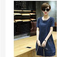 womens casualdaily vintage simple loose dress solid round neck above k ...