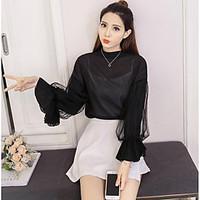 womens casualdaily simple spring blouse solid round neck long sleeve n ...