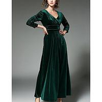 womens going out a line dress solid round neck maxi long sleeve cotton ...
